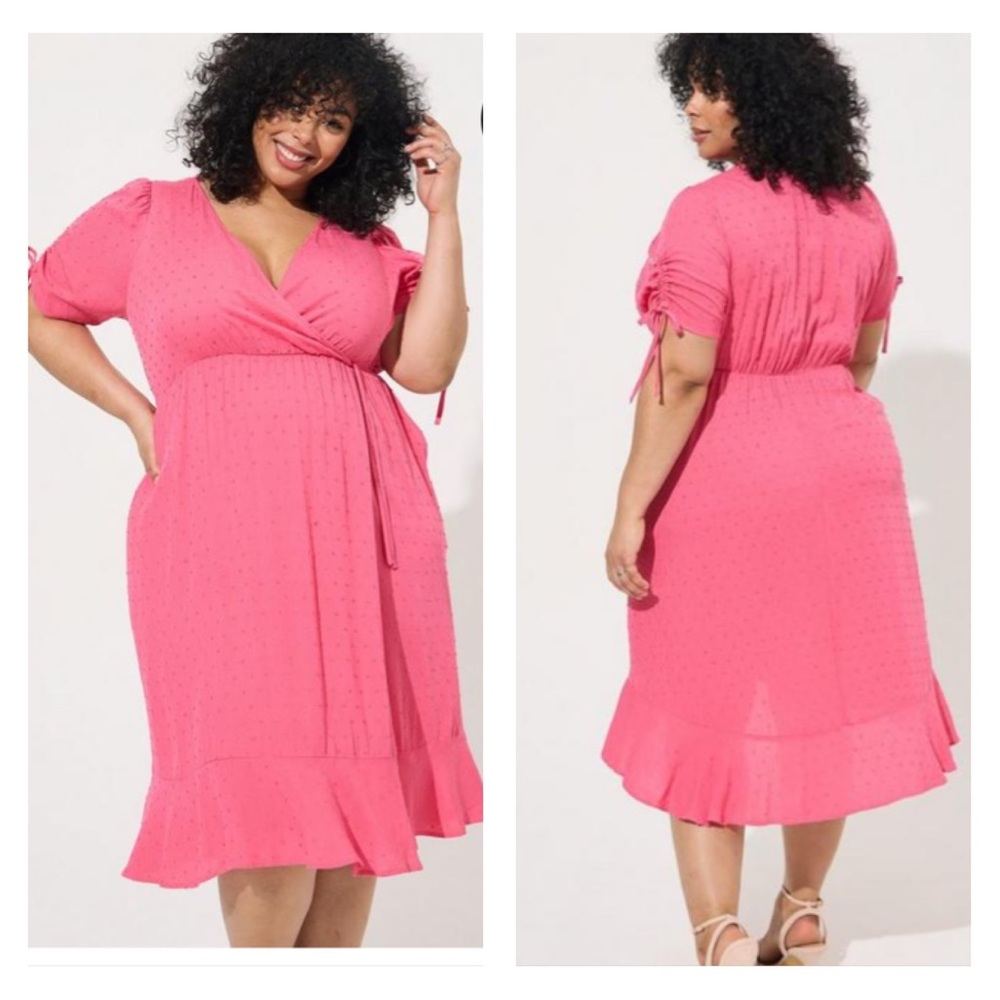 Torrid pink Swiss dot wrap dress 2X